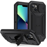 R-JUST Funda protectora de metal y silicona a prueba de golpes, impermeable y a prueba de polvo para cámara deslizante con soporte, para iPhone 13 mini, para iPhone 13, para iPhone 13 Pro, para iPhone 13 Pro Max
